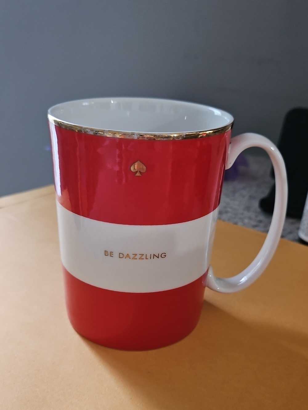 Kate Spade Be Dazzling Mug Red White Gold Spade Coffee Cup